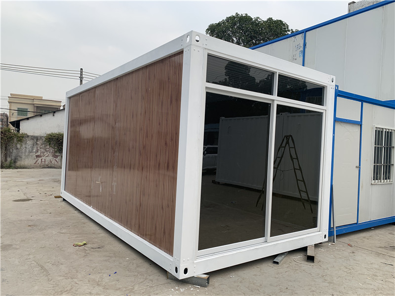 Container House Kits with Glass Door and Wooden Style Appearance for Exhibition Hall