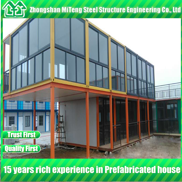 Prefabricated Luxury light steel container office with glass curtain wall